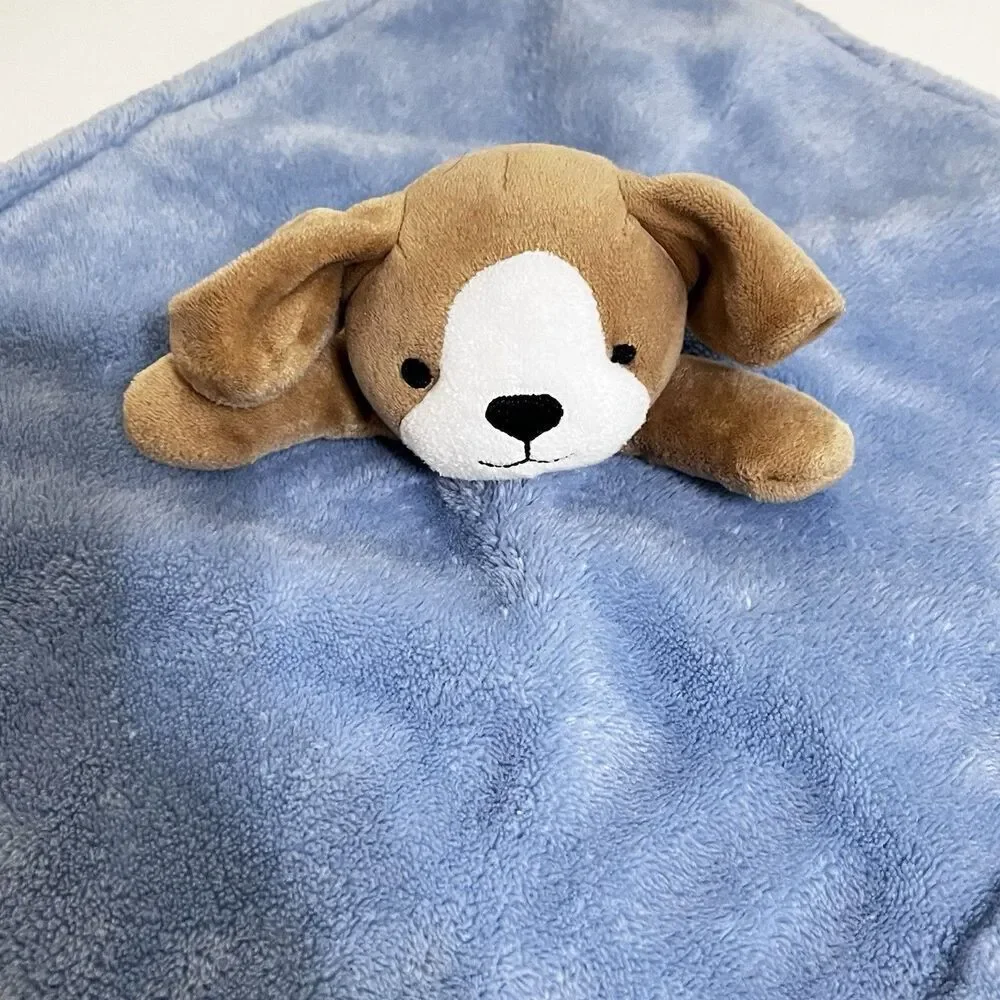 Carter's Tan Puppy Dog Blue Security Blanket Lovey Lovie Blankie